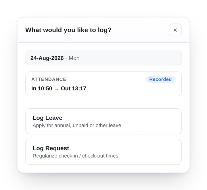 Hộp chọn Log Leave hoặc Log Request