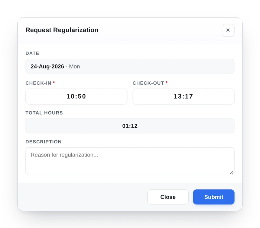 Hộp thoại Request Regularization